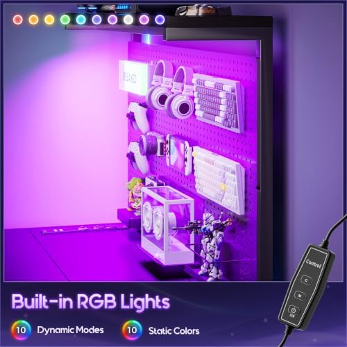 AODK 55" L Shaped Gaming Desk with Pegboard Hutch, LED Lights, Black - Image 5