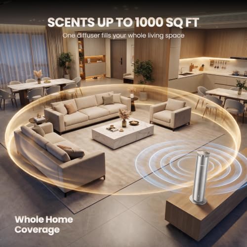 Waterless Essential Oil Diffuser for Large Room up to 1000 Sq Ft - Smart Hotel Scent Diffuser for Home with App, Remote & Timer, Whisper-Quiet Aluminum, Includes 2 x 120ml Oils - Image 3
