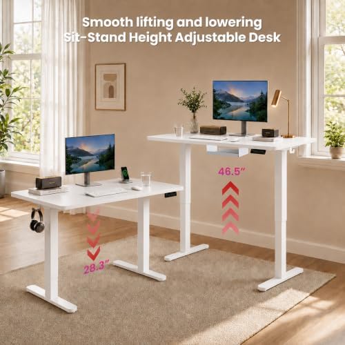 Electric Standing Desk, 40" x 24" Adjustable Height Sit Stand Desk, Small Space Workstation, Compact Computer Desk for Home Office, Stable Steel Frame (White) - Image 5