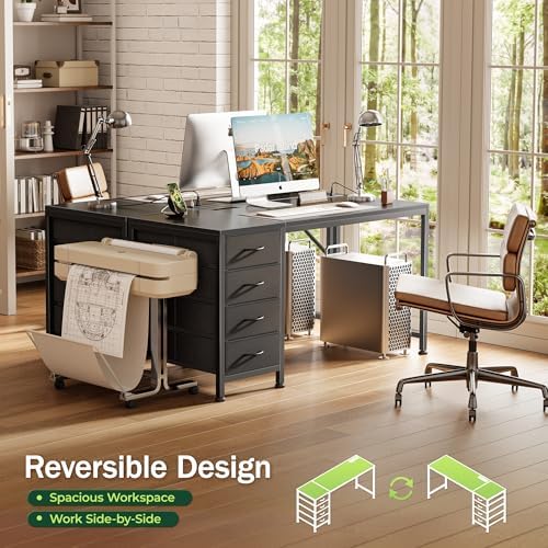 PRAISUN 47.2Inch Computer Office Desk with Power Outelts and USB-C Port, Reversible Gaming Desk with 4 Fabric Drawers, Work Study Desk Work from Home, Black - Image 4