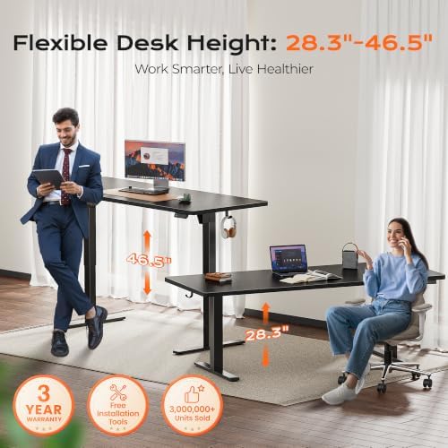 Huuger 71 x 30 Large Electric Standing Desk, Height Adjustable Computer Desk, 29.5" Deep Desktop, Stand up Gaming Office Table with 2 Hooks, 3 Preset Heights, for Home Office, Black - Image 3