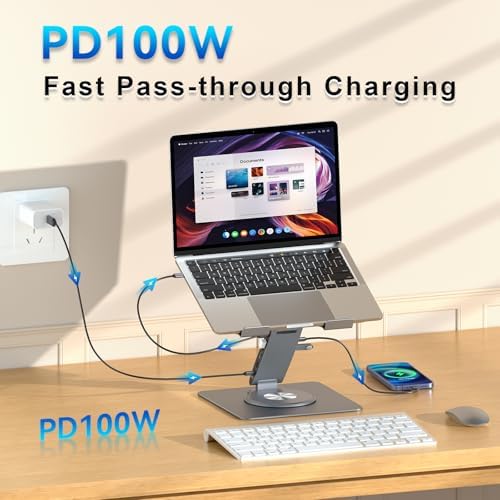 Laptop Docking Station Stand 11-IN-1 Triple Display HDMI DP 4K60Hz Gigabit Ethernet USB3.1 PD100W SD/TF Card Reader Audio 360°Swivel Laptop Stand with USB Hub for MacBookPro/Air/Dell/HP/Surface/Lenovo - Image 5