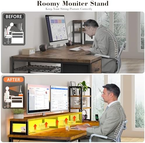 EnHomee 44" Small Computer Desk with Hutch & Shelves for Teen Gamer,Brown - Image 6