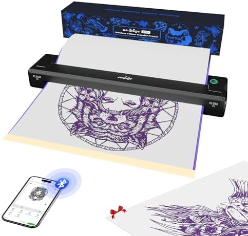 PeriPage P90 Wireless Tattoo Stencil Printer - Portable Thermal Printer with Bluetooth & USB for Smartphone/PC, 5 Free Stencil Papers & USB-C Cable Included, Professional & Beginner by PeriPage