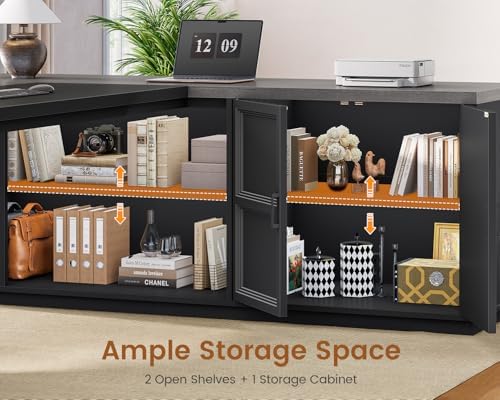 SEDETA 78.7" L Shaped Executive Desk with Charging Station, Large Home Office Computer Desk with File Drawers & Adjustable Storage Cabinet, CPU Stand, Modern L Desk for Business, Black + Grey - Image 5