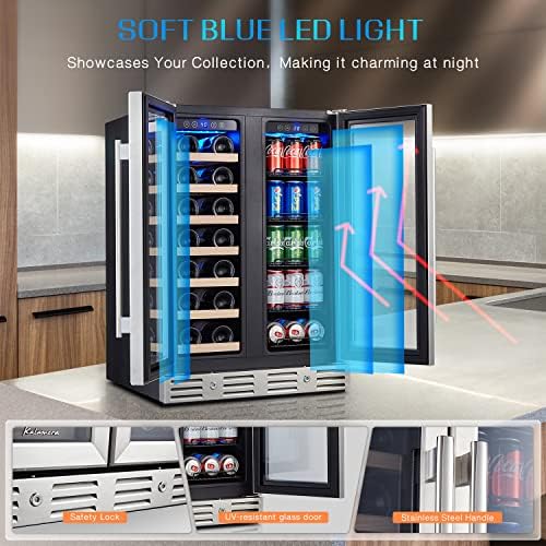 24 Inch Wine and Beverage Fridge, Wine Refrigerator Dual Zone Hold 20 Bottles and 78 Cans,Built-In or Freestanding Digital Touch Control - Image 6