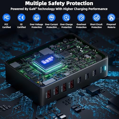 320W Fast Charging 8 Port USB C Charger Block, Multi-Device USB Charging Station Wall Desktop Charger with GaN Ⅲ Technology, USB-C Charger Adapter for MacBook/iPad/iPhone 16/Samsung Galaxy/DELL/HP - Image 4