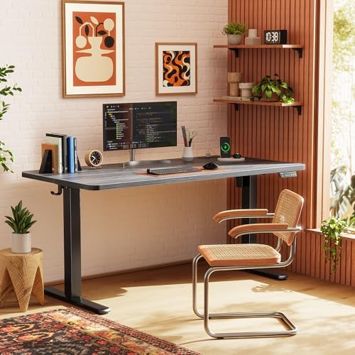 Huuger 55 X 24 Inch Electric Standing Desk with Power Outlets and USB-C Port, Height Adjustable Desk, Sit Stand Desk for Home Office, Computer & Gaming Desk with 3 Presets, Stable Steel Frame, Grey - Image 2