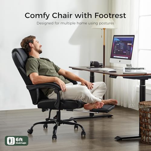 amseatec Big and Tall Office Chair with Footrest, Lumbar Support, Black - Image 5