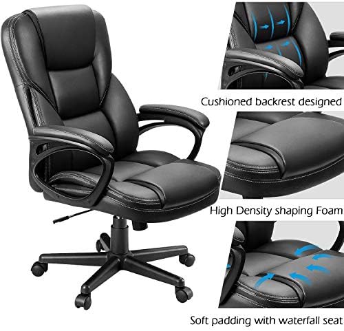 Furmax Office Executive Chair High Back Adjustable Managerial Home Desk Chair, Swivel Computer PU Leather Chair with Lumbar Support (1, Black) - Image 5