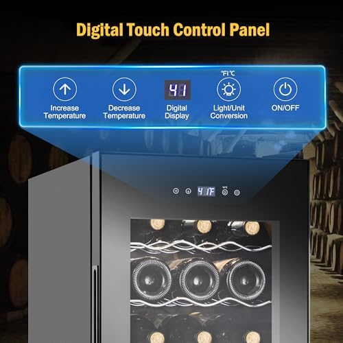 FoMup Wine Fridge 18 Bottles, Small Wine Cooler Refrigerator Freestanding with Digital Temperature Control Safety Lock, Frost Free for Red White Wine, Champagne - Image 3