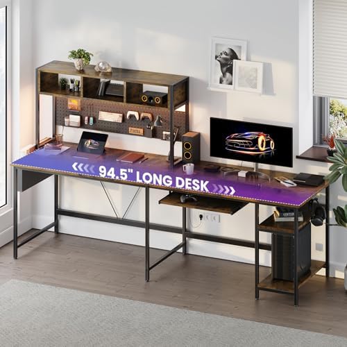 DUMOS 67" L Shaped Gaming Desk, Reversible Computer Desks with LED Lighting - Image 2