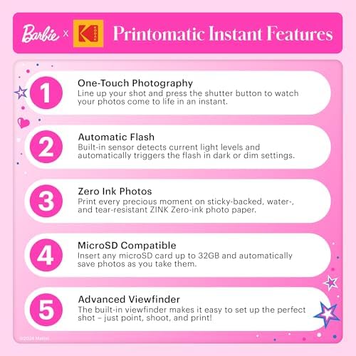 Kodak x Barbie Printomatic Full-Color Instant Print Digital Camera, 5MP Portable Barbie Camera, Zink 2x3 (5.1x7.5 cm) Sticky-Back Photo Paper, Gift for Christmas, Holiday, Birthday, Iconic Style - Image 6