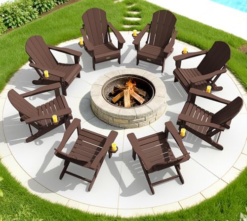 SERWALL Outdoor Folding Adirondack Chairs Set of 2 with Cup Holder, Coffee - Image 2