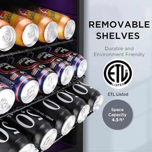COWSAR Beverage Refrigerator, 145 Can Mini Fridge Glass Door for Soda Beer, ETL Approved Stainless Steel Wine Fridge with Temperature Display, LED Light for Home, Office, Bar, 4.5 cu.ft - Image 2