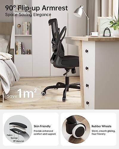MUXX.STIL Office Chair, Ergonomic Desk Chair with Adjustable Lumbar Support and Flip up Armrest, Breathable Mesh Computer Chair for Home Office, Black - Image 3