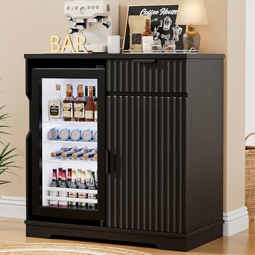 Fluted Mini Fridge Cabinet (Fridge Included) for Home, Black by AauroHome