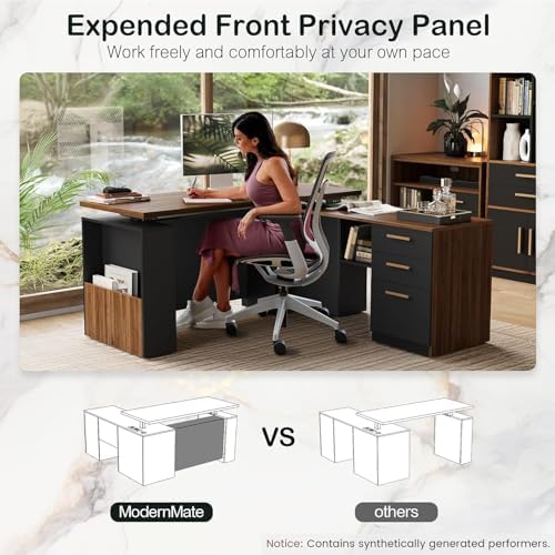 ModernMate 63" L Shaped Executive Standing Desk with 3 Drawers - Image 3