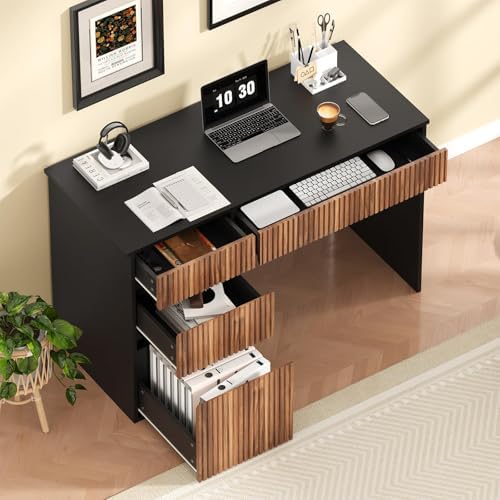 4 EVER WINNER Computer Desk with Drawers, 48 Inch Fluted Desk with Storage - Image 3