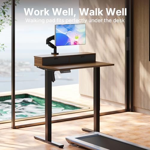 HUANUO 32 x 21 Standing Desk with 2 Drawers, C-Clamp Compatible, Walnut - Image 6