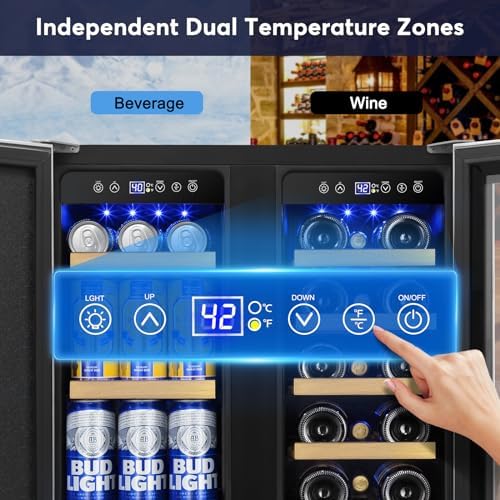 FoMup Wine and Beverage Refrigerator Undercounter, 24 Inch Beverage and Wine Cooler Dual Zone with Upgraded Cooling, 18 Bottles and 57 Cans Large Capacity Beverage Fridge for Outdoor Kitchen - Image 2
