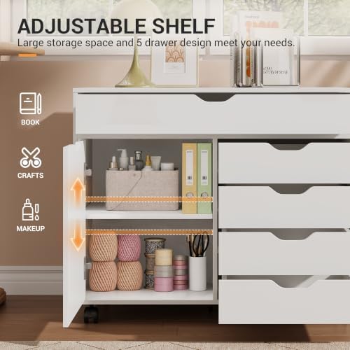 DEVAISE 5 Drawer Wood Storage Cabinet, Office Drawer Cabinet, White - Image 6