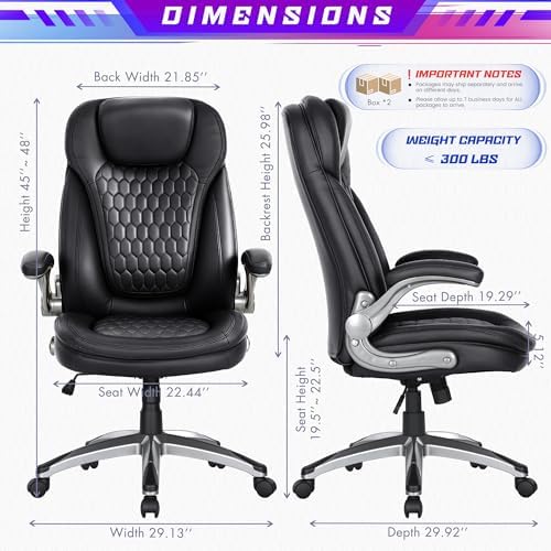 COLAMY Executive Office Chair with Thick Bonded Leather (Black-6686, Set of 2) - Image 3