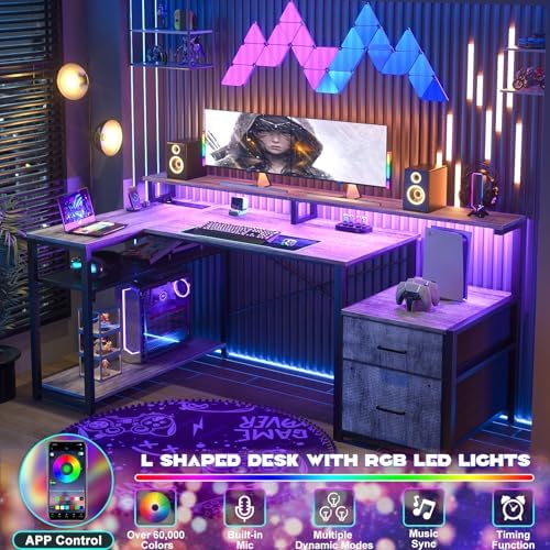 Aheaplus L Shaped Desk with File Drawer, Reversible L Shaped Gaming Desk - Image 4