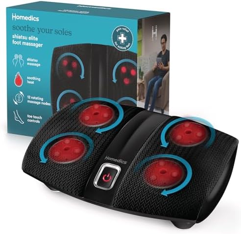 Homedics Shiatsu Select Foot Massager with Heat – Shiatsu Foot Massager with Heat, Therapeutic Kneading & Rolling, 4 Rotational Heads with 12 Massage Nodes, Toe-Touch Control by Homedics