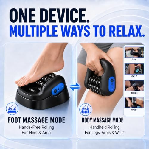Electric Foot & Body Massager Roller, 2-in-1 Rechargeable Deep Tissue Massage Tool with Auto Massage Base, Handheld Muscle Recovery Roller for Plantar Fasciitis, Foot Pain, Legs, Arms and Neck - Image 4