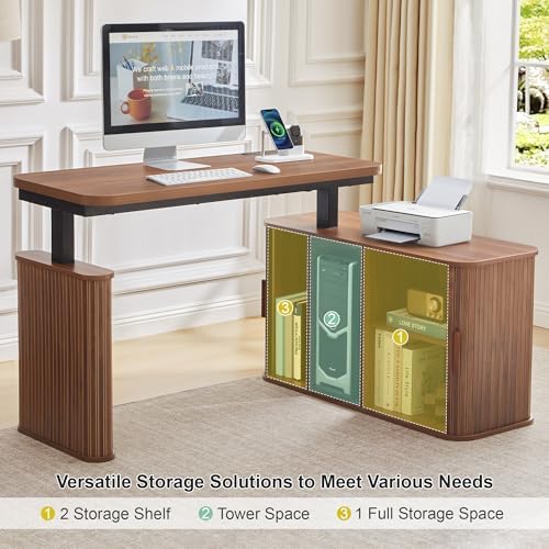 47" L Shaped Electric Wood Standing Desk with Storage - Image 5