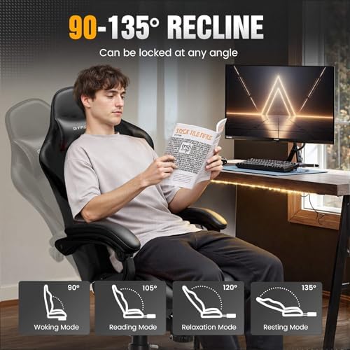 GTPLAYER Gaming Chair with Pocket Spring Cushion, Leather Office Chair with Ergonomic High Back & Lumbar Support for Back Pain Relief, Computer Game Chair for Adults, Black - Image 7