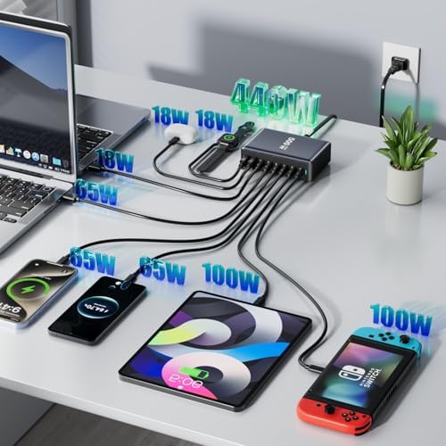 440W Fast Charging 8 Port USB C Charger Block, Multi-Device USB Charging Station Wall Desktop Charger with GaN Ⅲ Technology, USB-C Charger Adapter for MacBook/iPad/iPhone 16/Samsung Galaxy/DELL/HP - Image 2