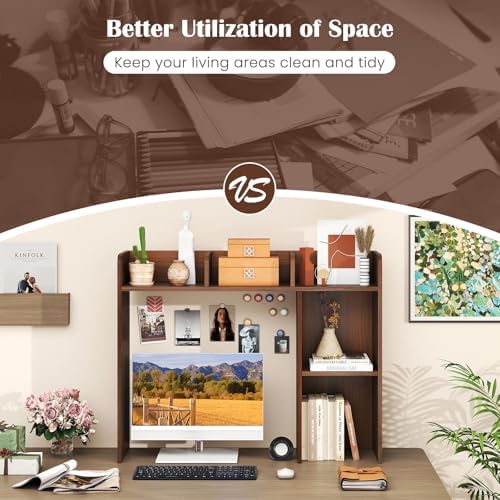 Desktop Bookshelf, 3-Tier Wood Countertop Bookcase with 5 Shelves, Desk Hutch for College Dorm, Multipurpose Desk Organizer Shelf Display Rack for Home Office, Hutch Top Only - Image 5