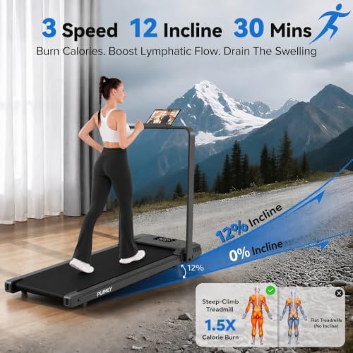 FUNMILY Upgrade Walking Pad Folding Treadmill with 12%/15% Incline & Handle Bar, 3.5HP Foldable Under Desk Compact Treadmills for Home/Office/Gym, 400+lb Capacity, Shock Absorption - Image 2