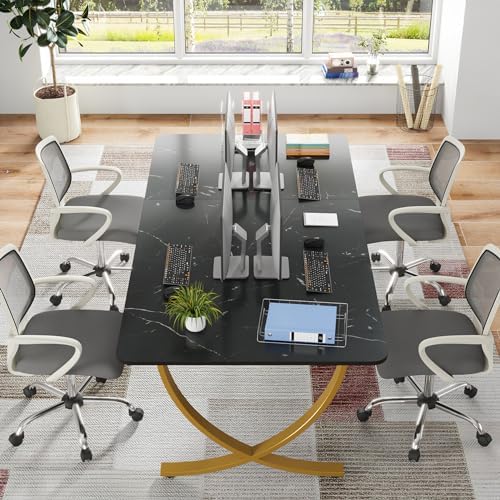Tribesigns Executive Desk, 63” W x 31.5” D Large Office Desk, Modern Computer Desk Conference Table Meeting Room Table, Business Furniture for Home Office, Black and Gold - Image 5