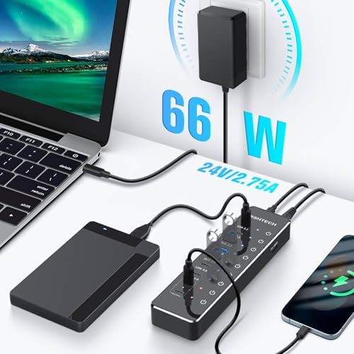 RSHTECH 10-Port 66W Powered USB C/USB 3.2 Hub 10Gbps for Data & PD Charging - Image 6