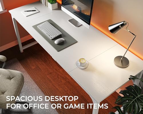 Huuger Computer Desk, 70 Inch Office Desk, Gaming Desk with Storage, Writing Desk Work Desk for Home Office, Study, Long Simple Desk, Large Legroom, Metal Frame, White - Image 5