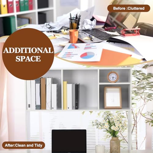 Briwooody Dorm Desk Hutch Desktop Bookshelf for College Office, White - Image 6
