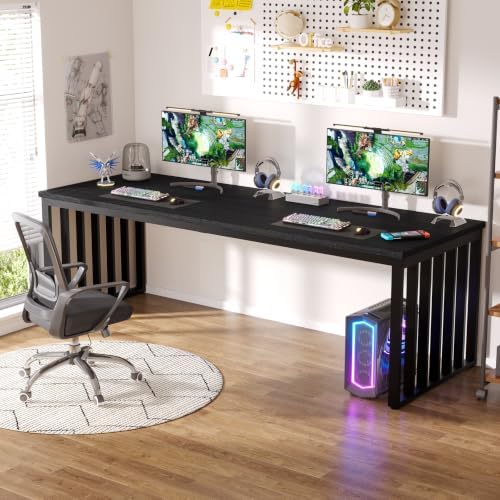 Tribesigns 78.74" Extra Long Computer Desk for 2 Person, Double Long Desk with Heavy Duty Metal Frame, Double Workstation Study Table for Home Office (Without Chair) (Black) - Image 3