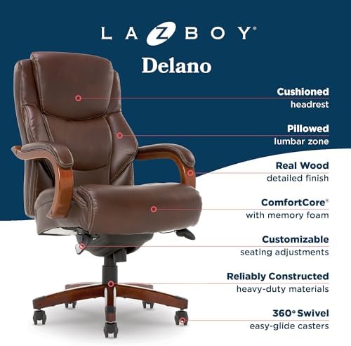 La-Z-Boy Big and Tall Executive Office Chair Lumbar Support, Leather Chair - Image 4