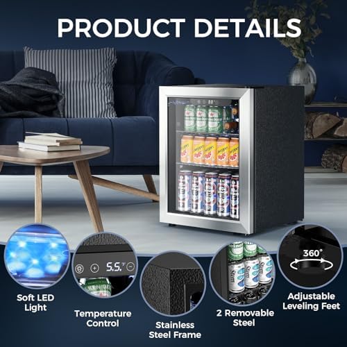 Electactic Mini Fridge 68 Can Beverage Refrigerator Cooler, 1.7 Cu.Ft Drink Fridge forSoda Wine Beer, Digital Temperature Control Cooler for Home, Dorm, Bar - Image 5
