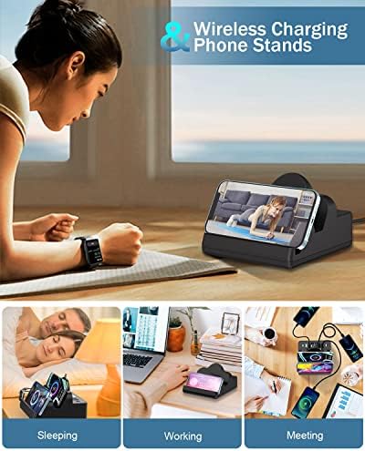 Wireless Charging Station with 6 USB Ports, 8 in 1 15W Dual Wireless Charger Station, 2 QC/2 PD USB Fast Charging Station, 80W Phone Charger for iPhone14/13/12/11/X/Samsung/Android/iWatch - Image 6