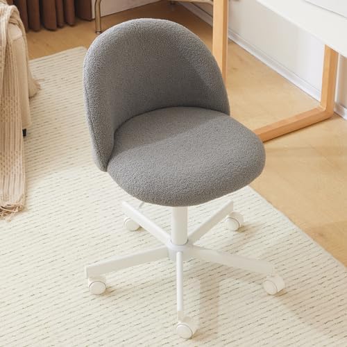 VINGLI Candy Chair Armless Cute Desk Chair,Comfy Small Office Chair with Wheels,Vanity Chair with Lumbar Support,Teddy Adjustable Rolling Swivel Computer Task Chair for Home Office,Bedroom,Muted Grey by VINGLI