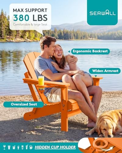 SERWALL Folding Adirondack Chairs with Cup Holder, Fire Pit Chair -Orange - Image 6