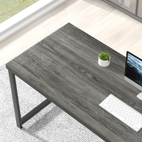 FOLUBAN Home Office Desk, Modern Computer Desk with Storage Shelf, Wood Study Writing Gaming Table for Bedroom Living Room, Industrial Dark Gray, 53 Inch - Image 4