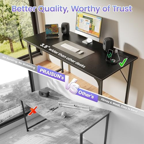 PRAISUN 47 X 20 Inch Computer Desk, Power Outlets, USB-C, Black - Image 7