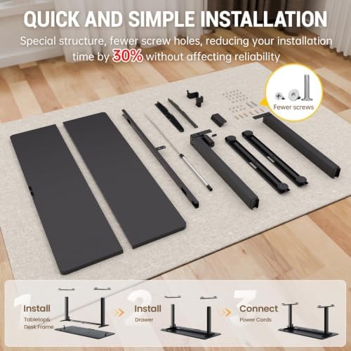 Veken 47.2 Inch Large Electric Standing Desk, Gaming Table, Black - Image 4