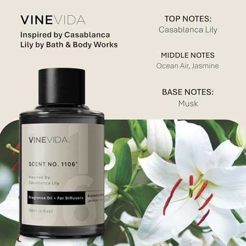 VINEVIDA [4 Fl Oz] Scent NO. 1106 Fragrance Oil for Cold Air Diffusers, Aromatic Notes of Casablanca Lily, Ocean Air & Jasmine Essential Oils for Diffuser Oil Refill & Air Freshener Room Spray - Image 2