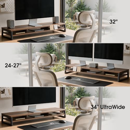 Fenge Dual Monitor Riser for Desk, Open Shelf with 3 Storage Compartments - Image 5